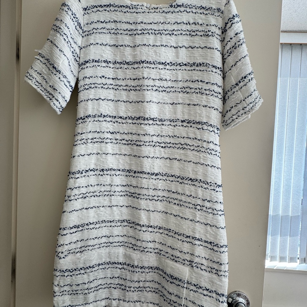 Striped Short Sleeve Textured Tweed Size Medium Dress